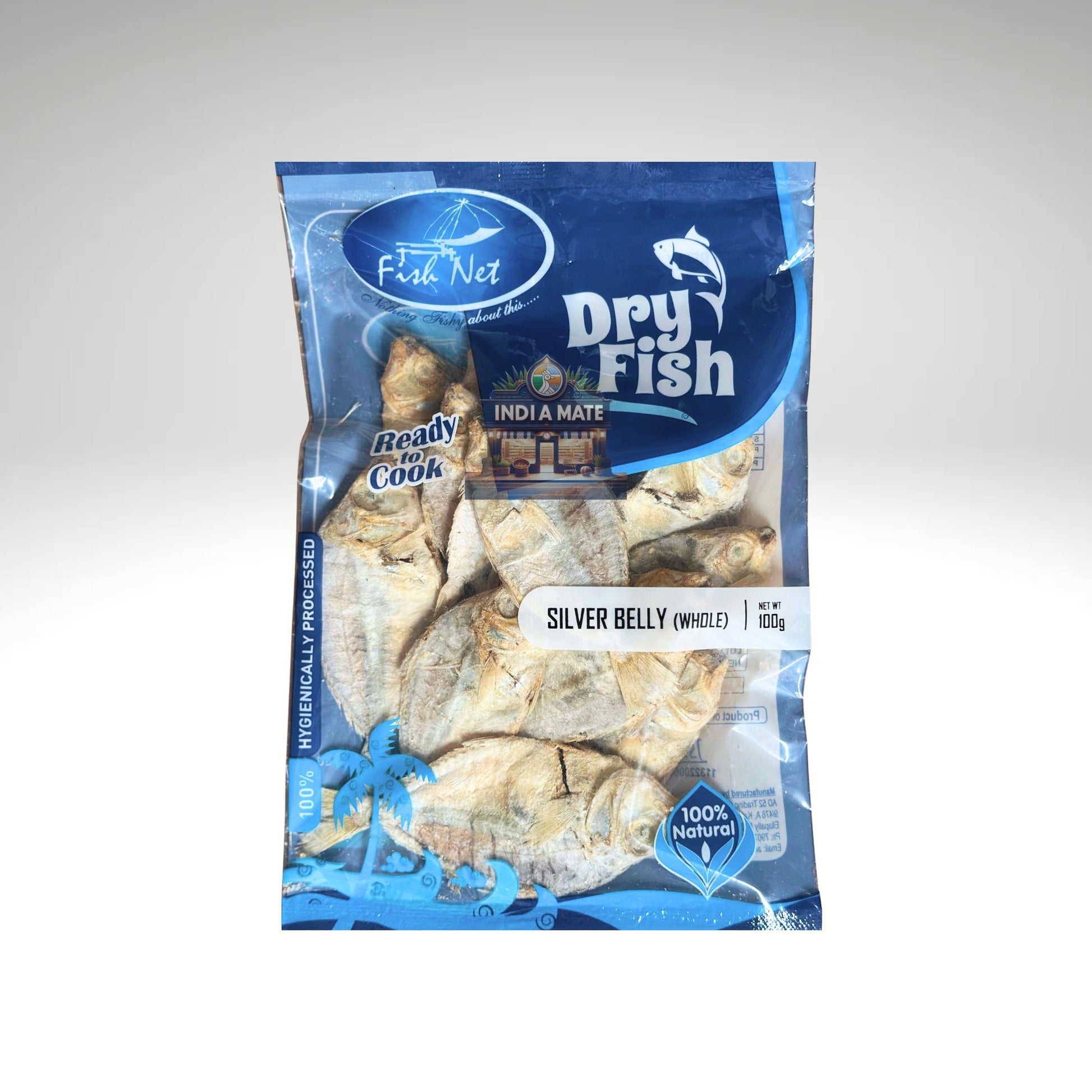 Fish Net Dry Silver Belly Fish Cleaned  – cleaned sun-dried silver belly fish for Kerala-style curries. Sold by IndiaMate.