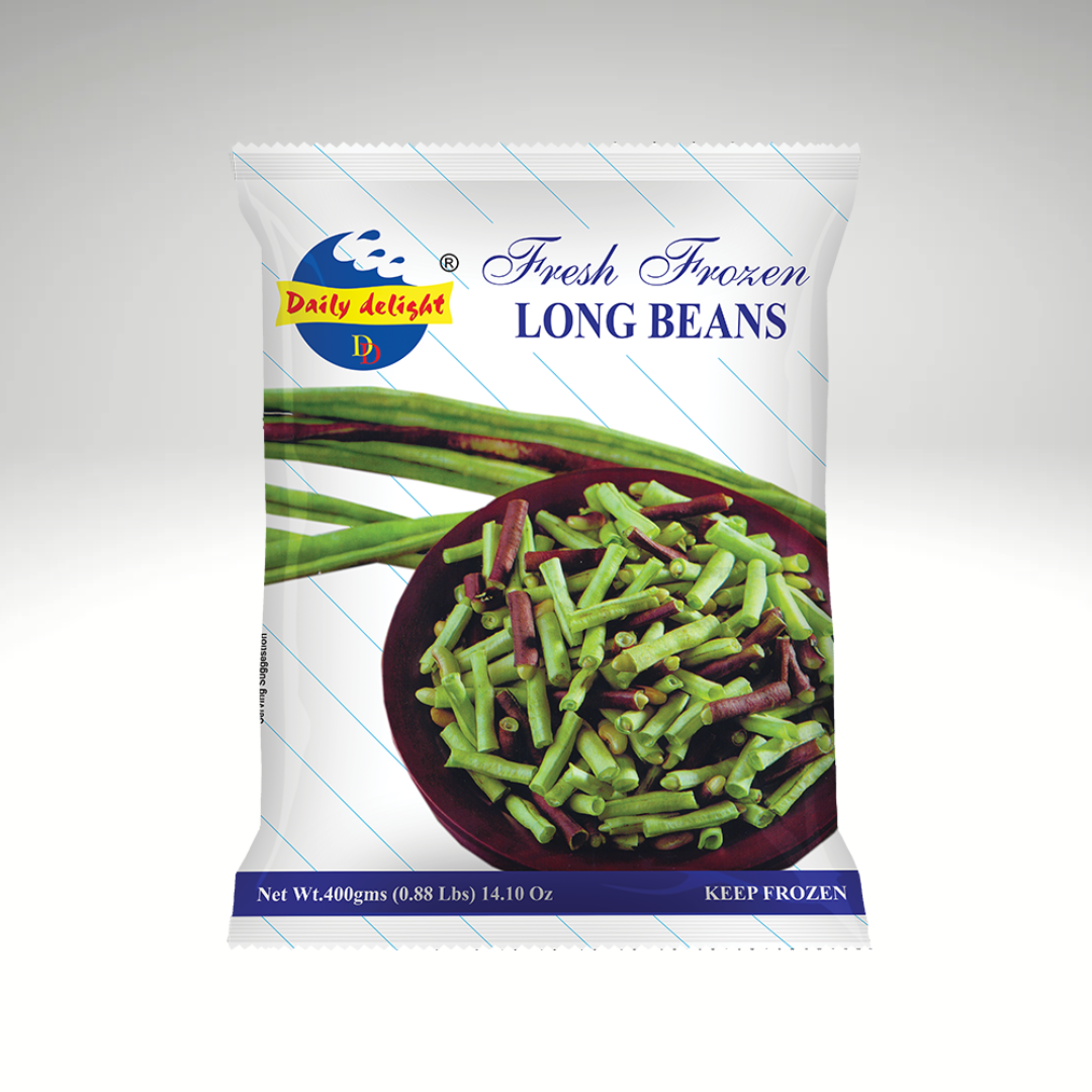 Daily Delight Long Bean, fresh-cut frozen long beans, ideal for stir-fries and traditional Indian recipes, packed for convenience and freshness.