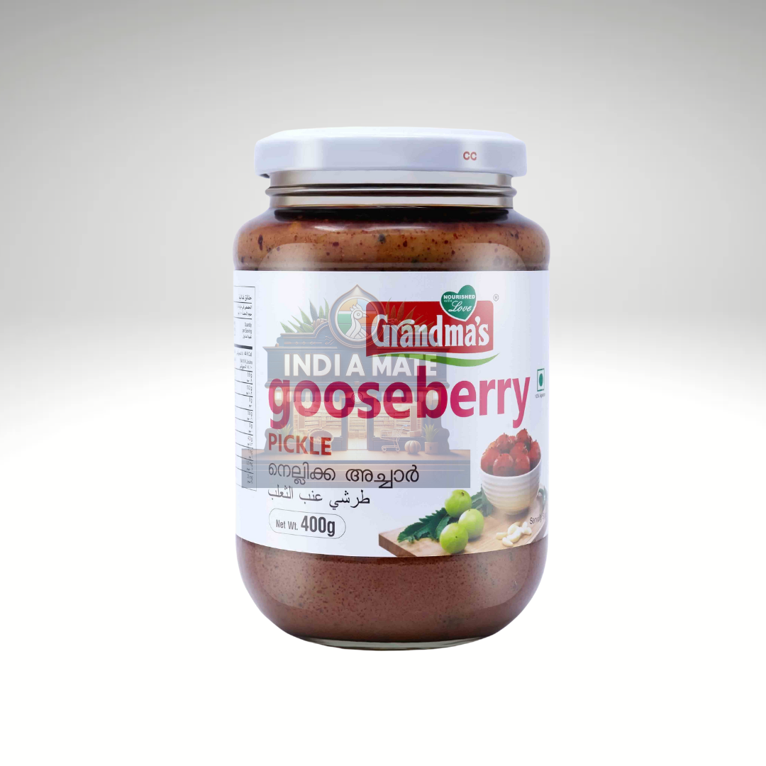 Grandma's Gooseberry Pickle, a tangy and spicy condiment made from fresh gooseberries, perfect for enhancing meals.