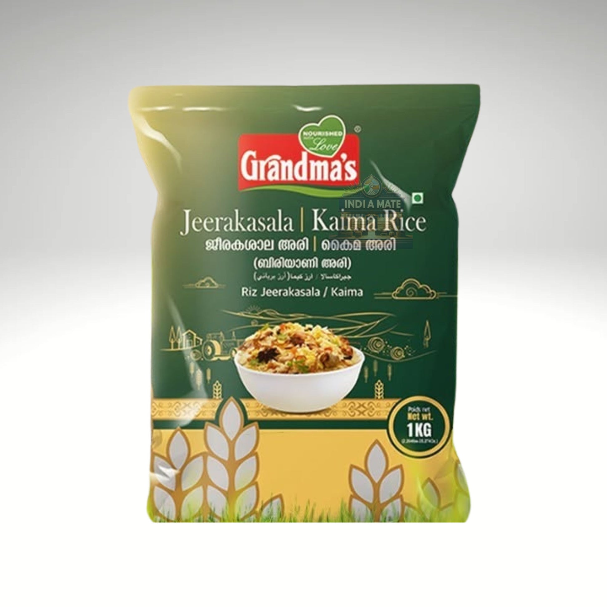 Grandma's Jeerakasala Kaima Rice – Aromatic, premium short-grain rice for biryanis. Sold by Indiamate.