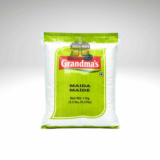 Pack of Grandma's Maida flour on a white background.