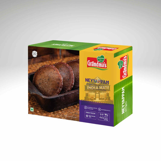 Box of Grandma's Neyyappam with a green and yellow design on a white background