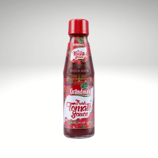 Bottle of Grandma’s Tomato Sauce – rich red homemade-style ketchup made with ripe tomatoes.