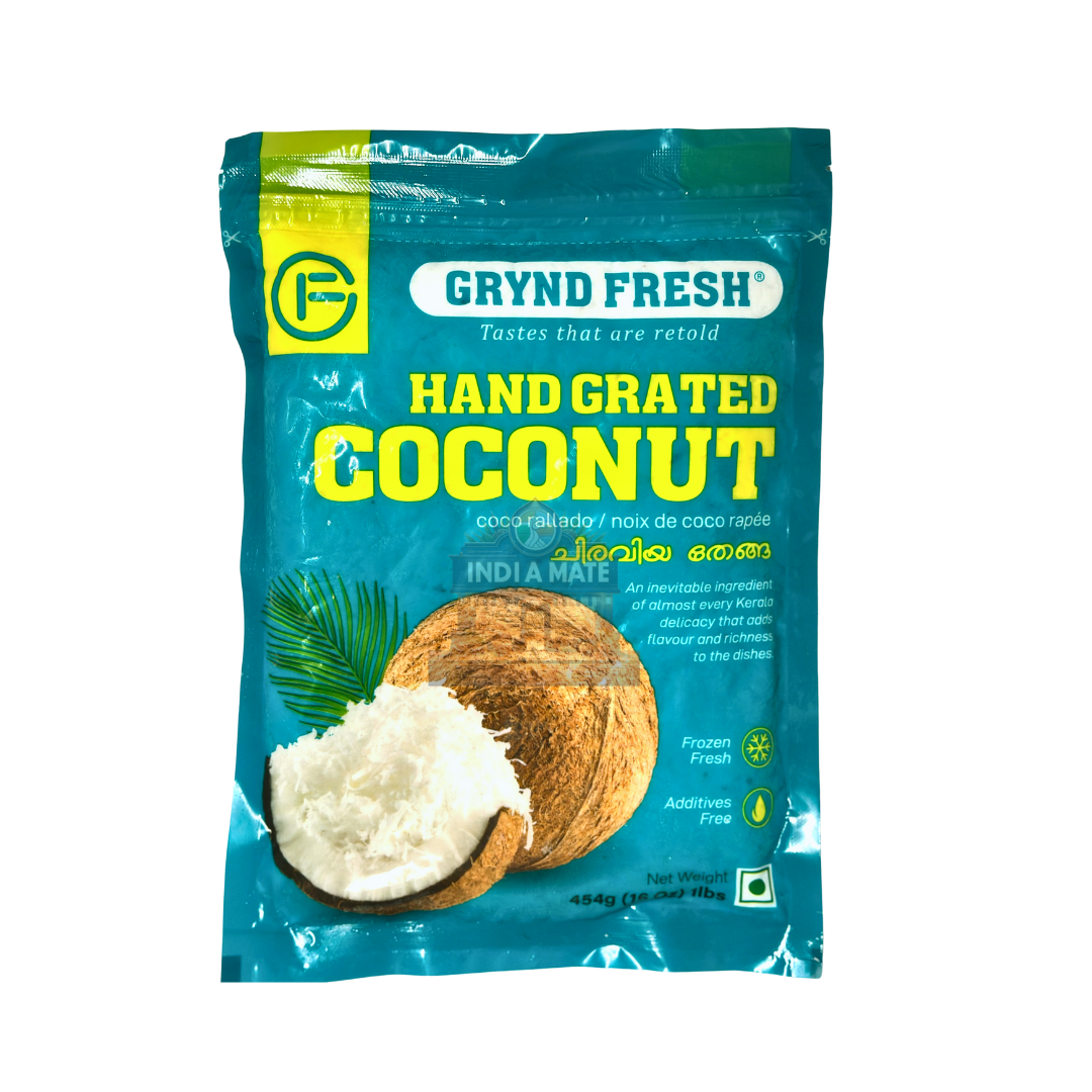 Freshly hand grated coconut by Grynd Fresh, packed with natural flavor and aroma, ideal for cooking, baking, or garnishing. Perfect for adding authenticity to traditional recipes like curries, desserts, and chutneys. Hygienically prepared and conveniently packed to retain freshness and quality.