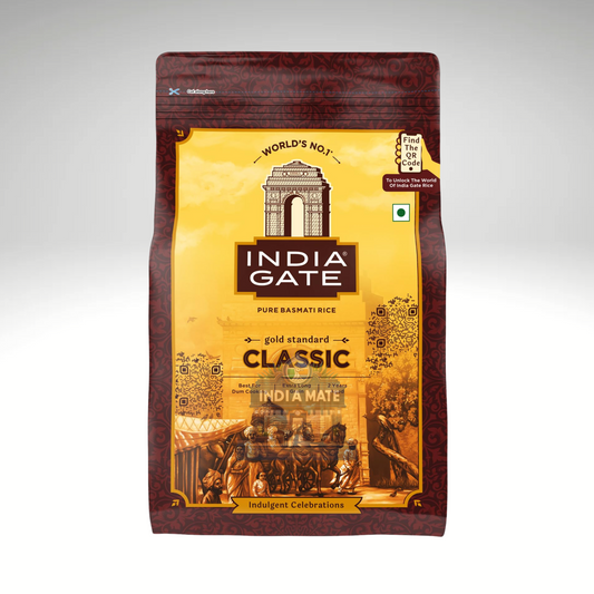 India Gate Classic Basmati Rice – premium extra-long grain rice packet – aged aromatic basmati.