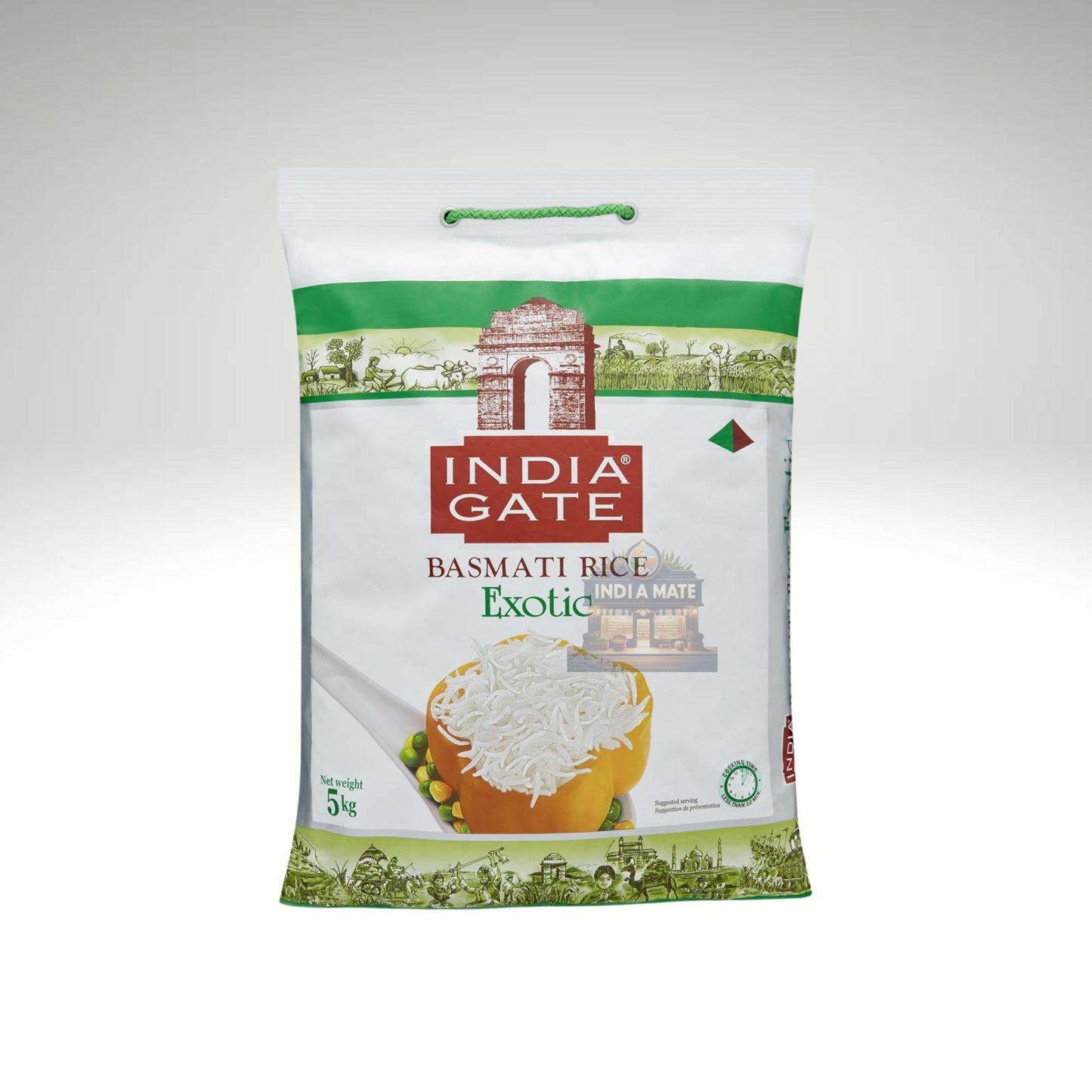 India Gate Exotic Basmati Rice - Premium long-grain basmati rice with rich aroma and fluffy texture, available at IndiaMate.