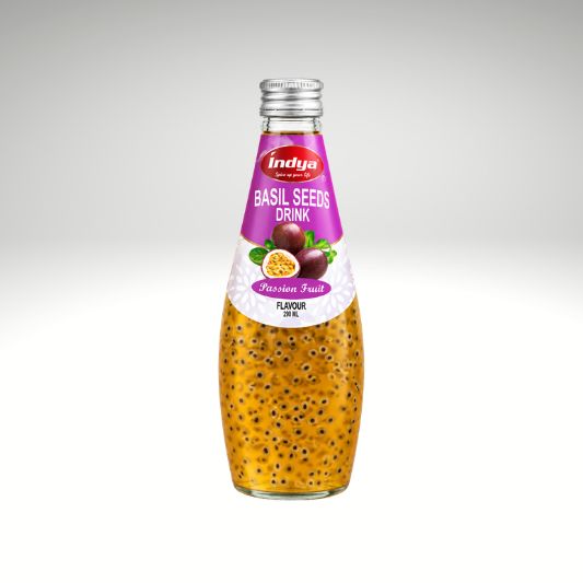 Indya Basil Seeds Drink Passionfruit Flavour Refreshing Tropical Sabja Seed Beverage.