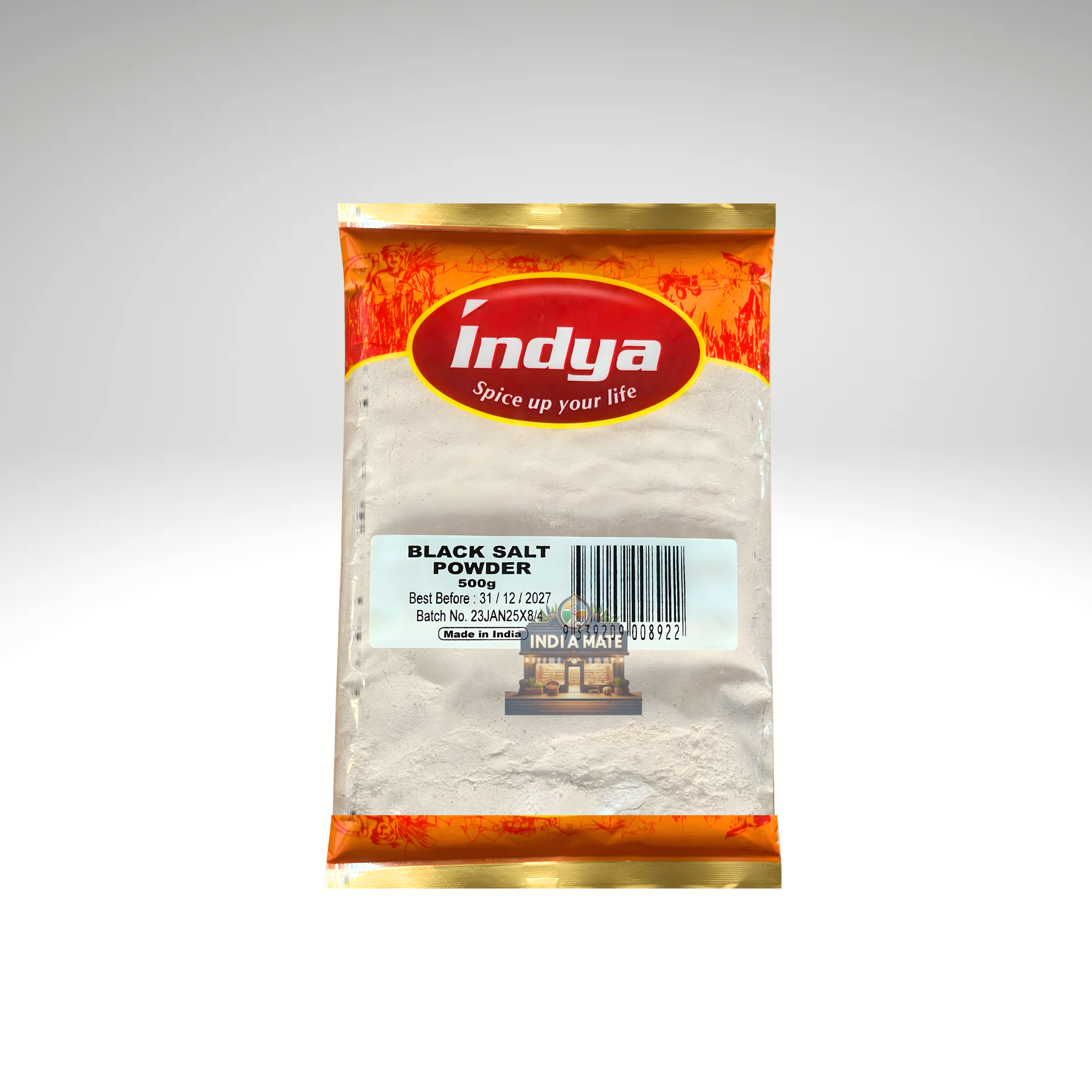 Indya Black Salt Powder (Kala Namak) – Fine Himalayan rock salt for cooking and seasoning, available at IndiaMate.
