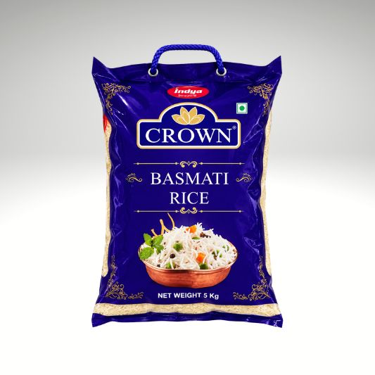 Indya Crown Basmati Rice Aromatic Long Grain Indian Rice for Biryani, Fried rice and Pulao.