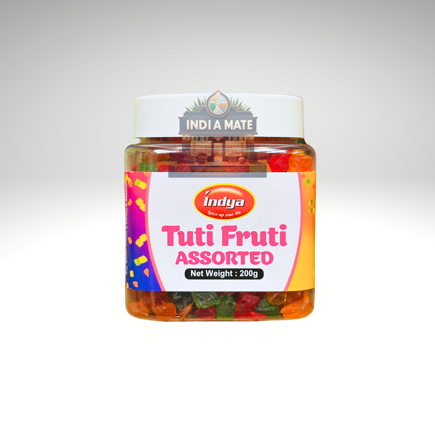 Indya Tutti Fruitti – Colorful sweetened fruit cubes for baking and desserts.