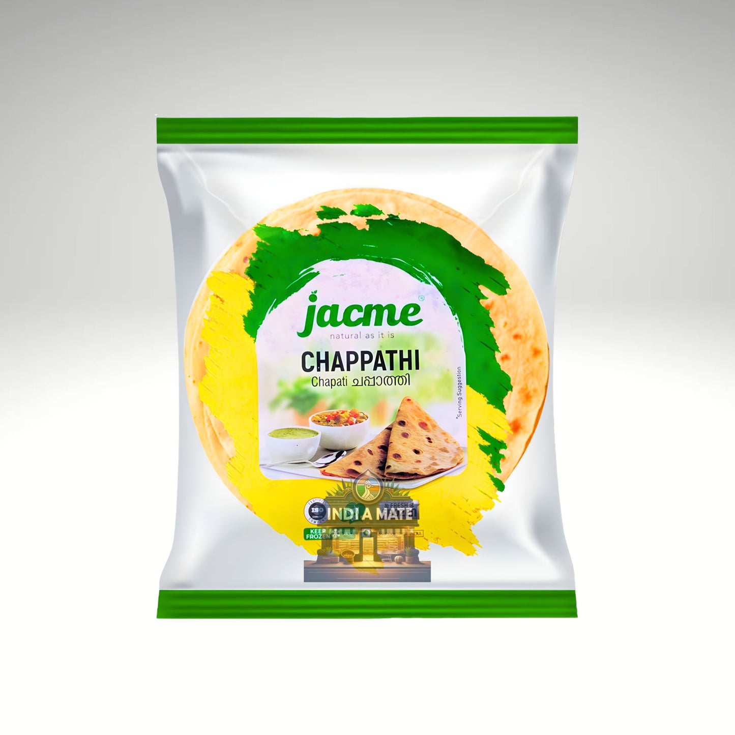 Packaged chappathi with Jacme branding on a white background