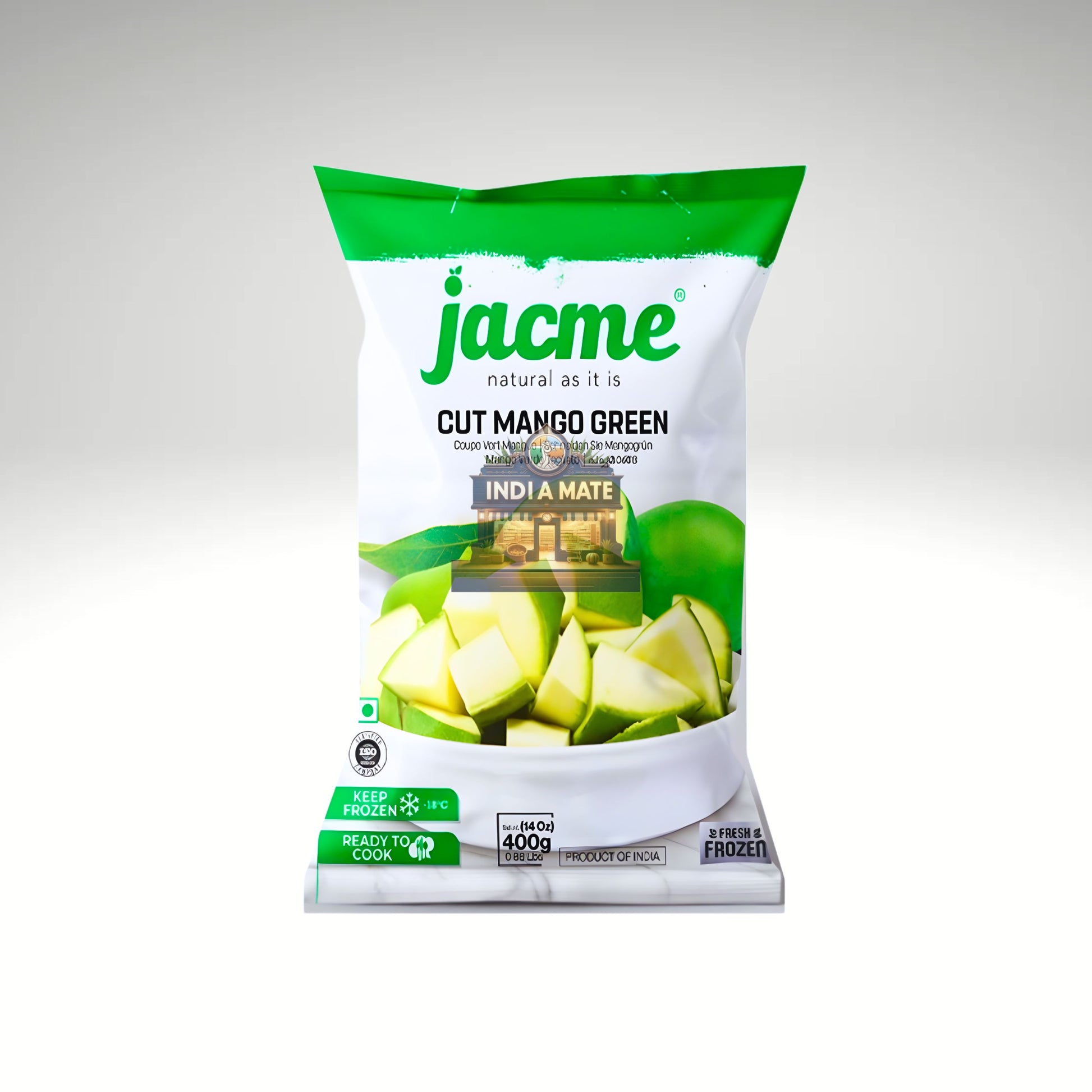 Jacme Cut Mango Green – fresh pre-cut raw mango pieces. Sold by IndiaMate.