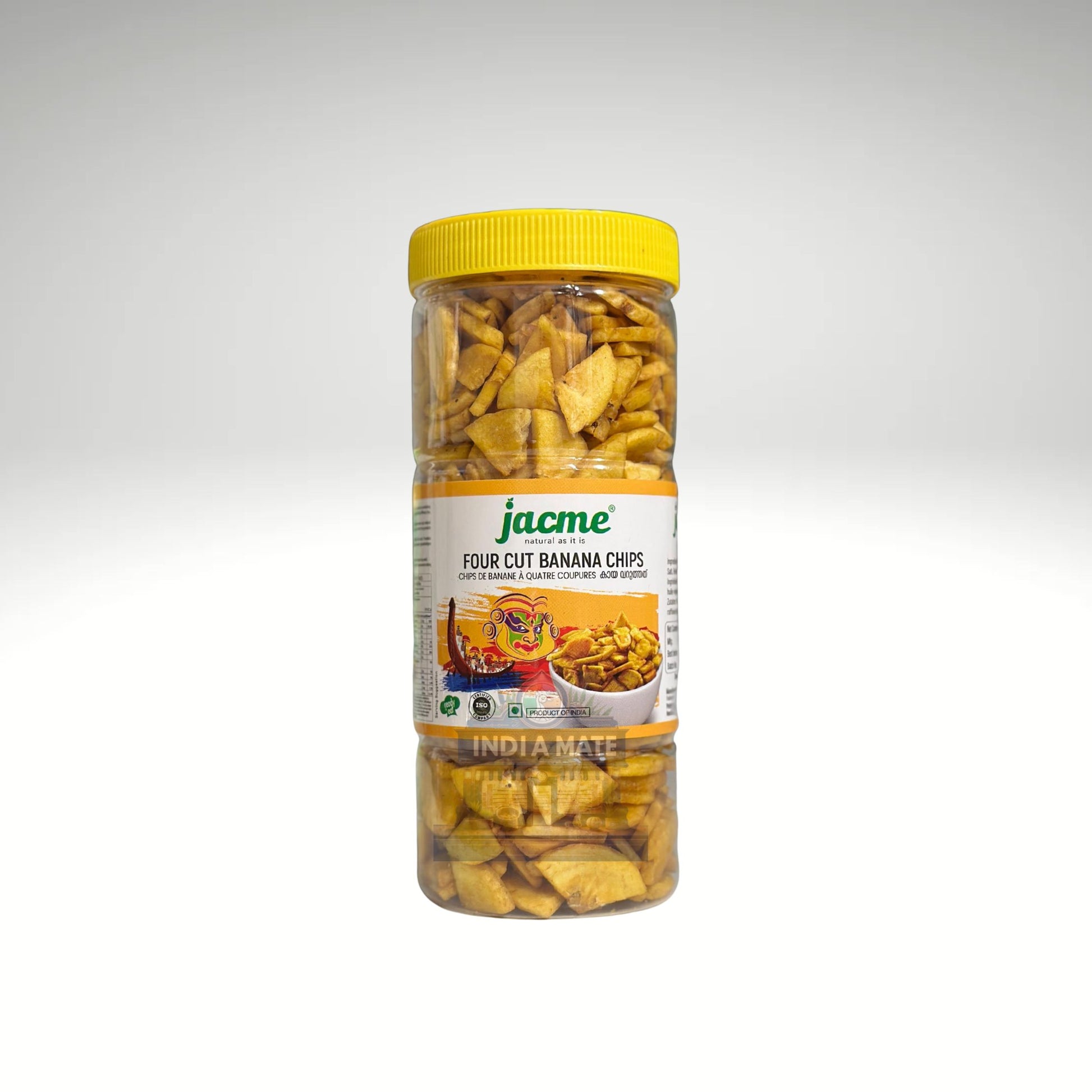 Jacme 4 Cut Banana Chips – Traditional Kerala banana chips sliced in four-cut style and fried in coconut oil.