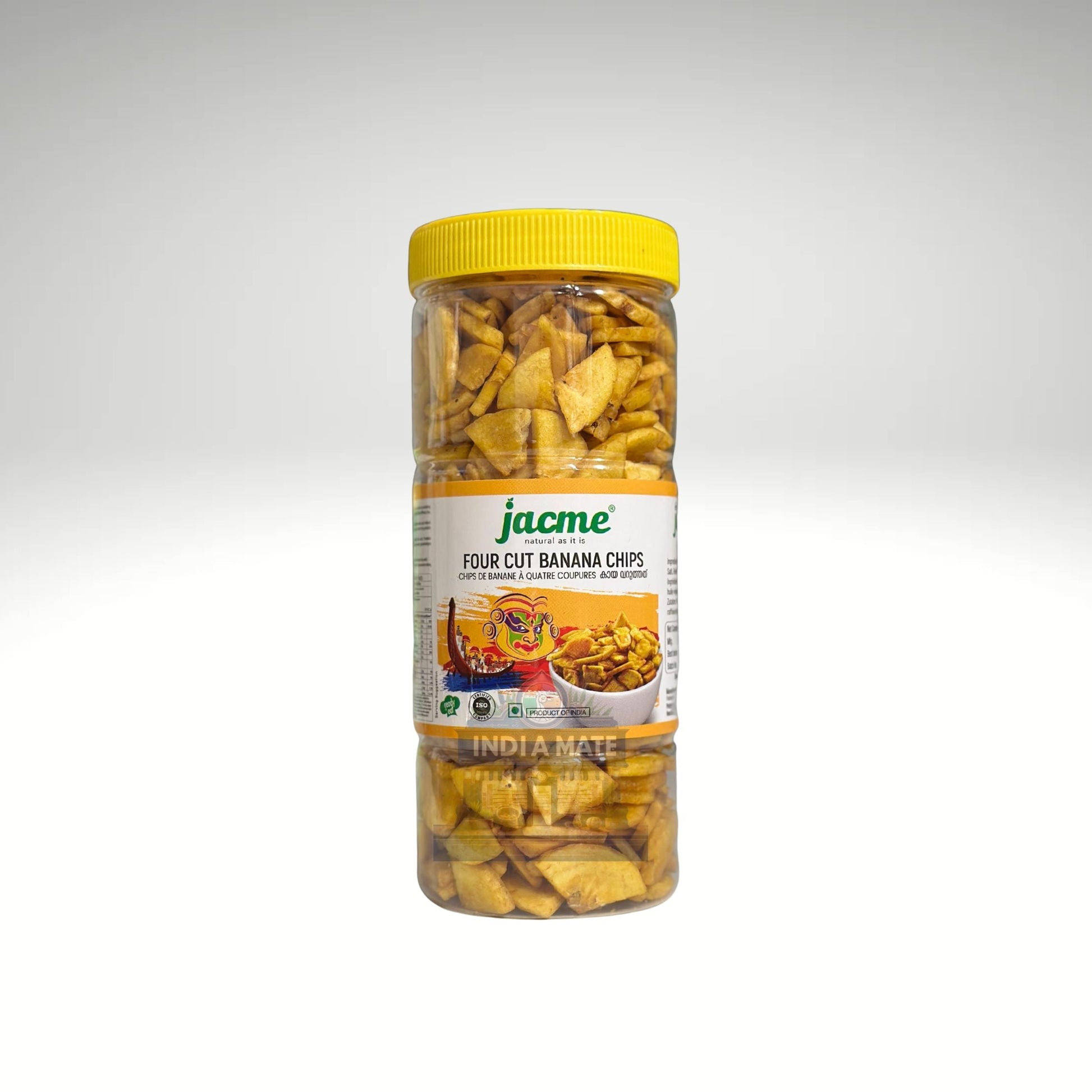Jacme 4 Cut Banana Chips – Traditional Kerala banana chips sliced in four-cut style and fried in coconut oil.