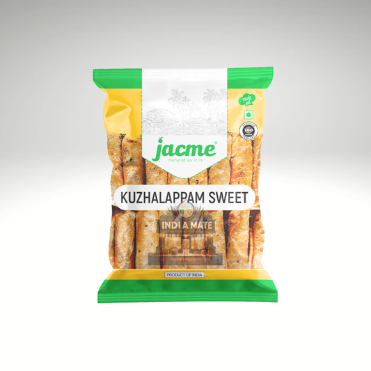 Jacme Kuzhalappam Sweet – Traditional Kerala snack with crispy rolled rice flour shells and a sweet coconut filling.