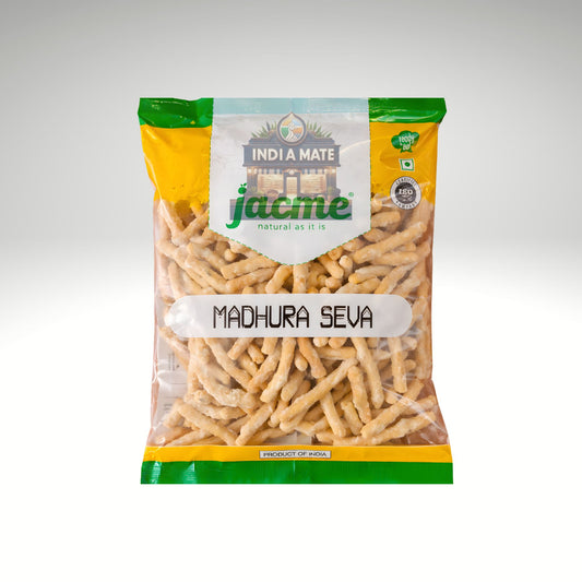 Packaged Maduraseva snack with 'Jacme' branding on a white background.