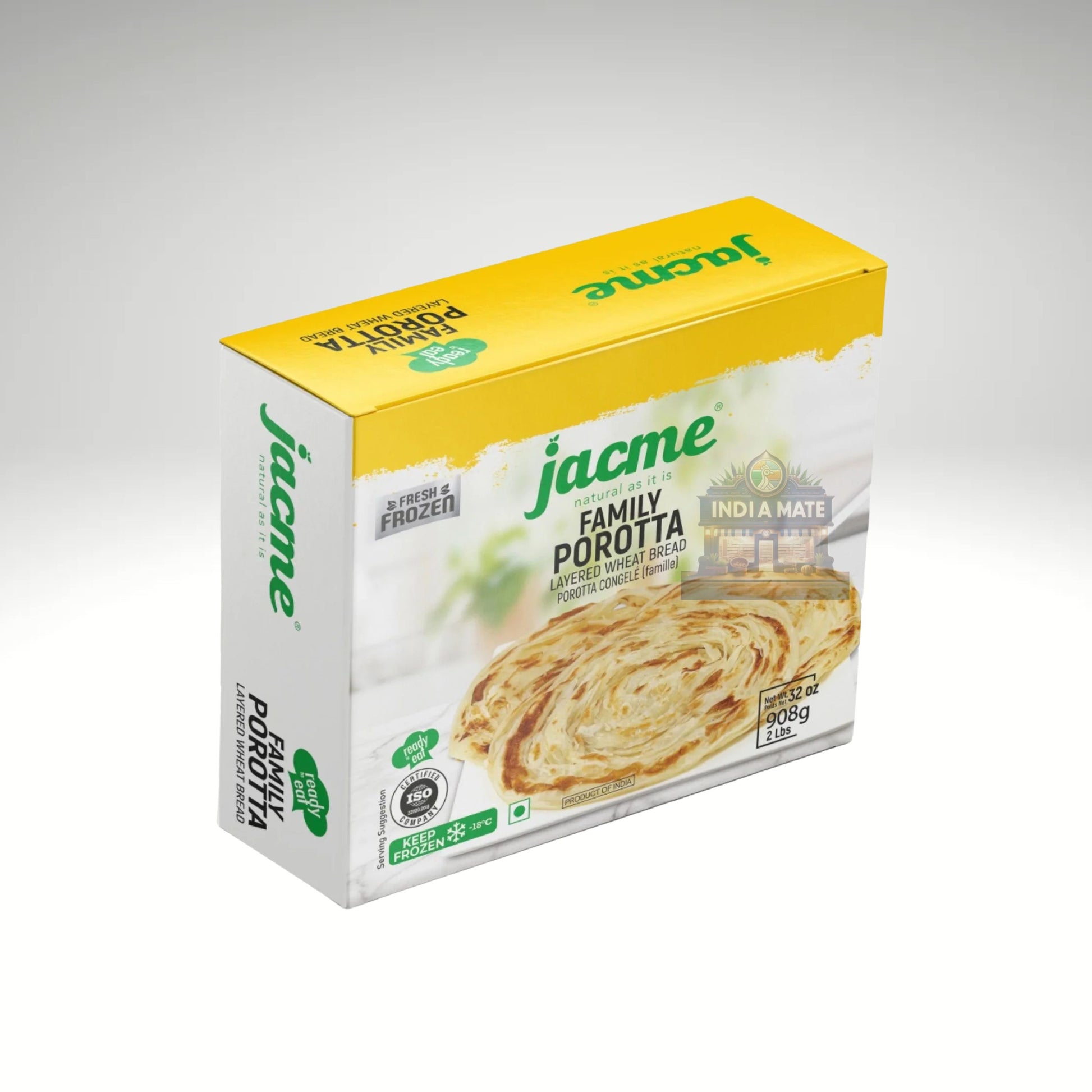 Jacme Family Wheat Porotta - Soft and flaky whole wheat porotta, perfect for Indian meals, available at IndiaMate