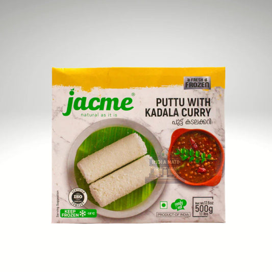 Jacme Puttu with Kadala Curry – Traditional South Indian breakfast of steamed rice cakes and black chickpea curry.