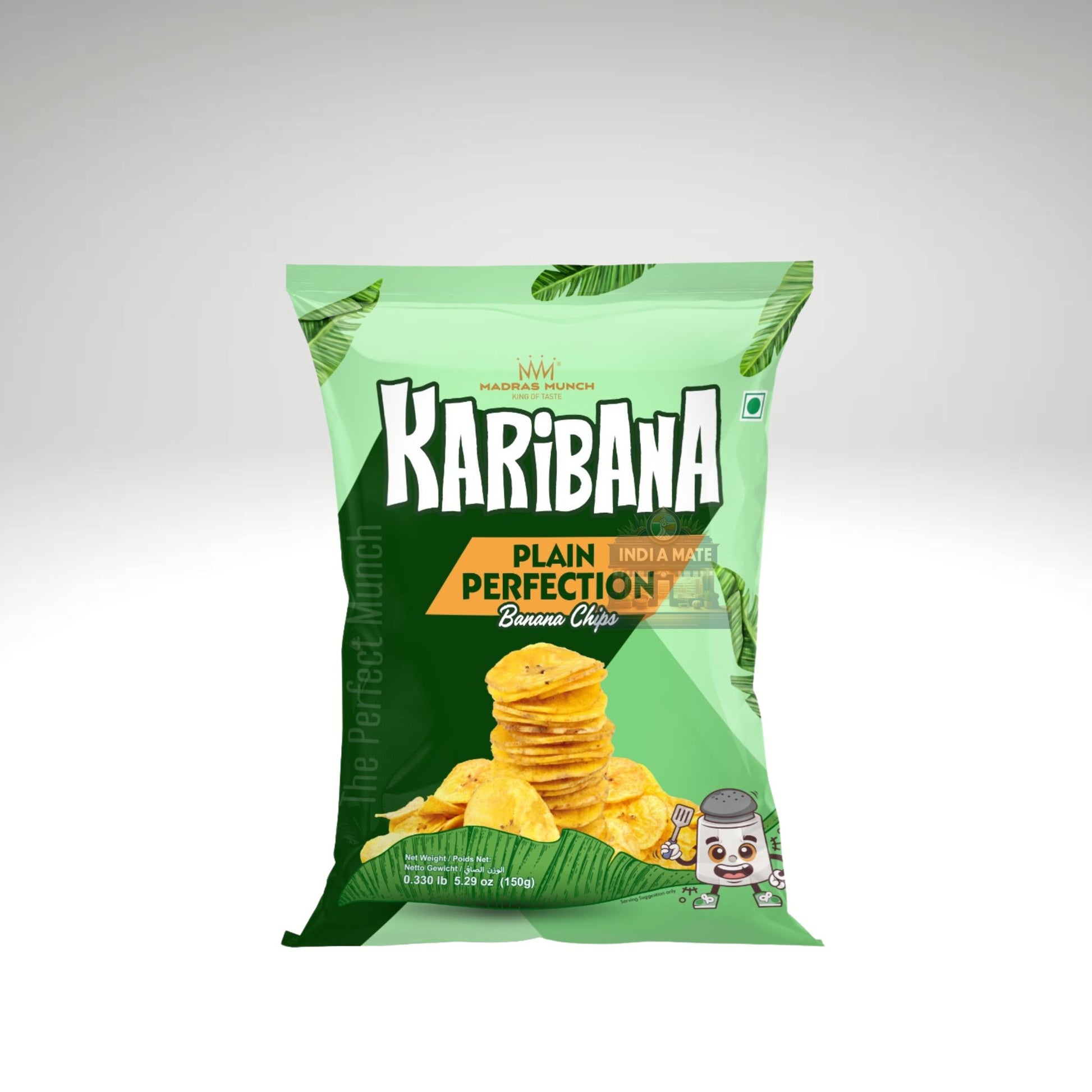 Karibana Plain Perfection Banana Chips – Lightly salted banana chips made from fresh bananas, available at IndiaMate.