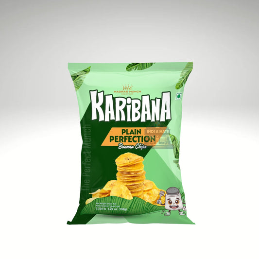Karibana Plain Perfection Banana Chips – Lightly salted banana chips made from fresh bananas, available at IndiaMate.