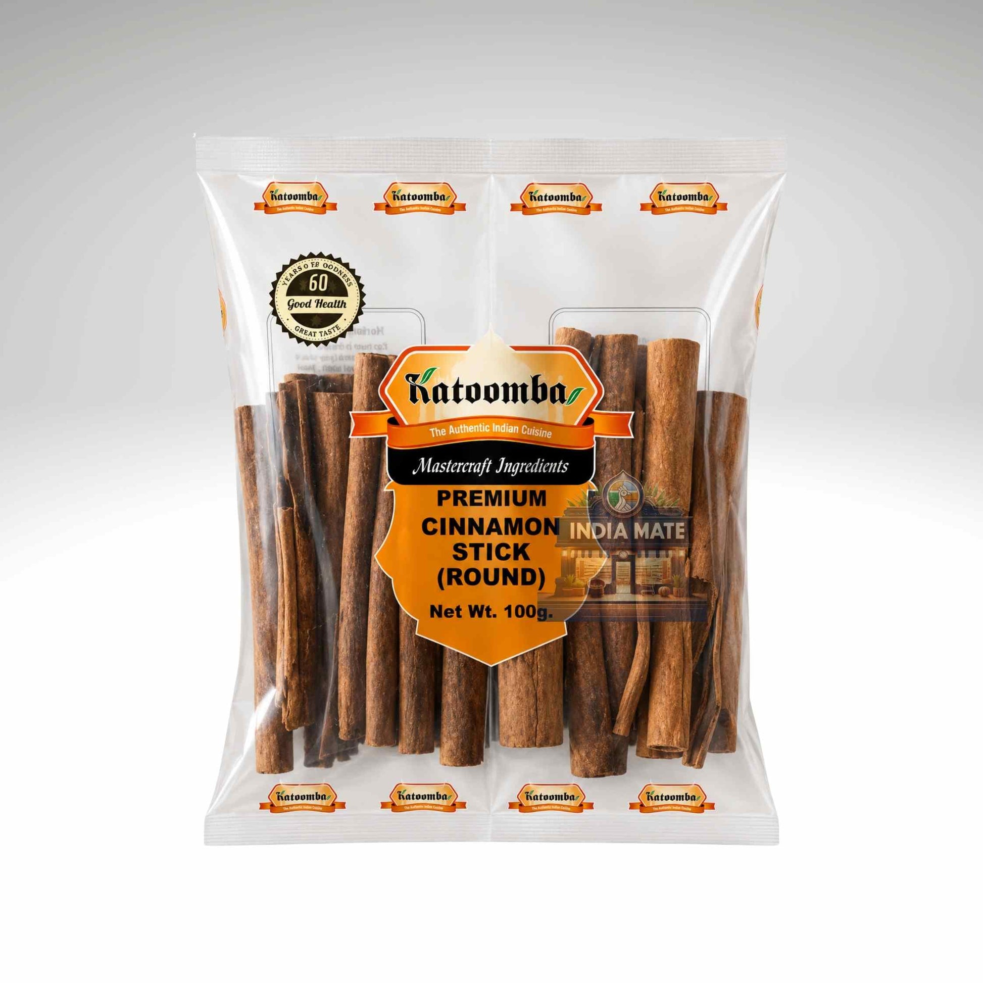 Katoomba premium cinnamon sticks in clear packaging on a white background