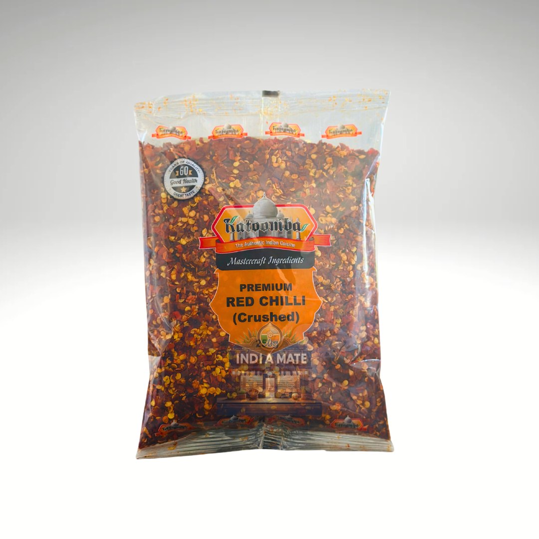 Katoomba Red Chilli Crushed – Spicy, aromatic crushed red chilli for bold flavour. Sold by Indiamate.