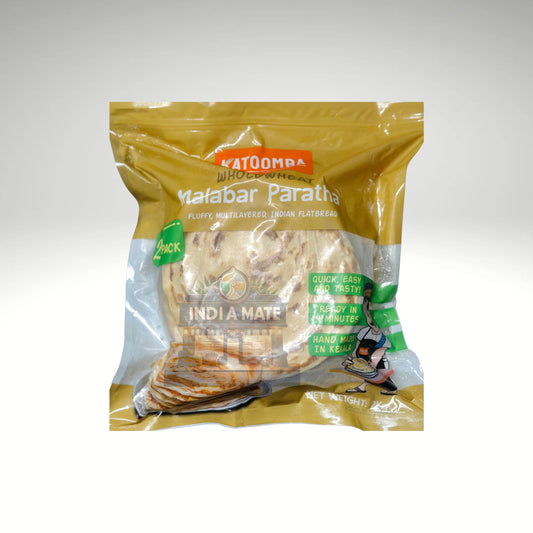 Katoomba Whole Wheat Malabar Paratha – Flaky, layered Indian flatbread made with whole wheat, frozen and ready to heat.