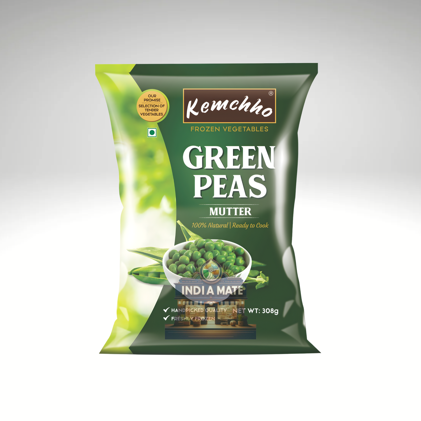 Kemchho Frozen Green Peas – Fresh, tender frozen peas for cooking, available at IndiaMate.