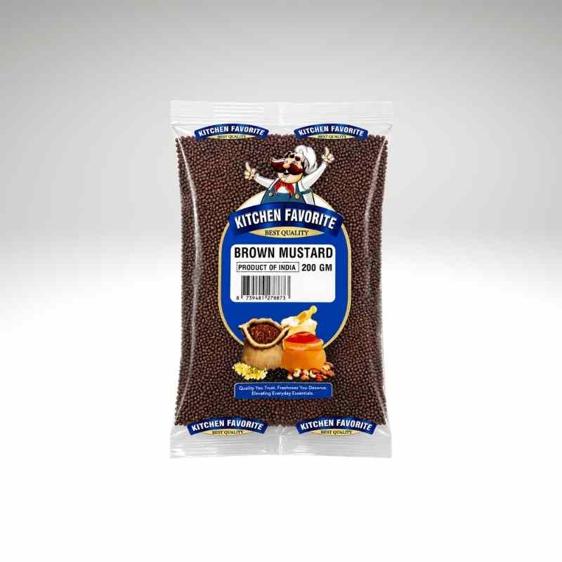Kitchen Favorite Mustard Seeds Whole Indian Cooking Spice in a transparent packing.
