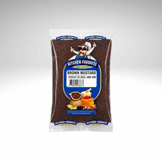 Kitchen Favorite Mustard Seeds Whole Indian Cooking Spice in a transparent packing.