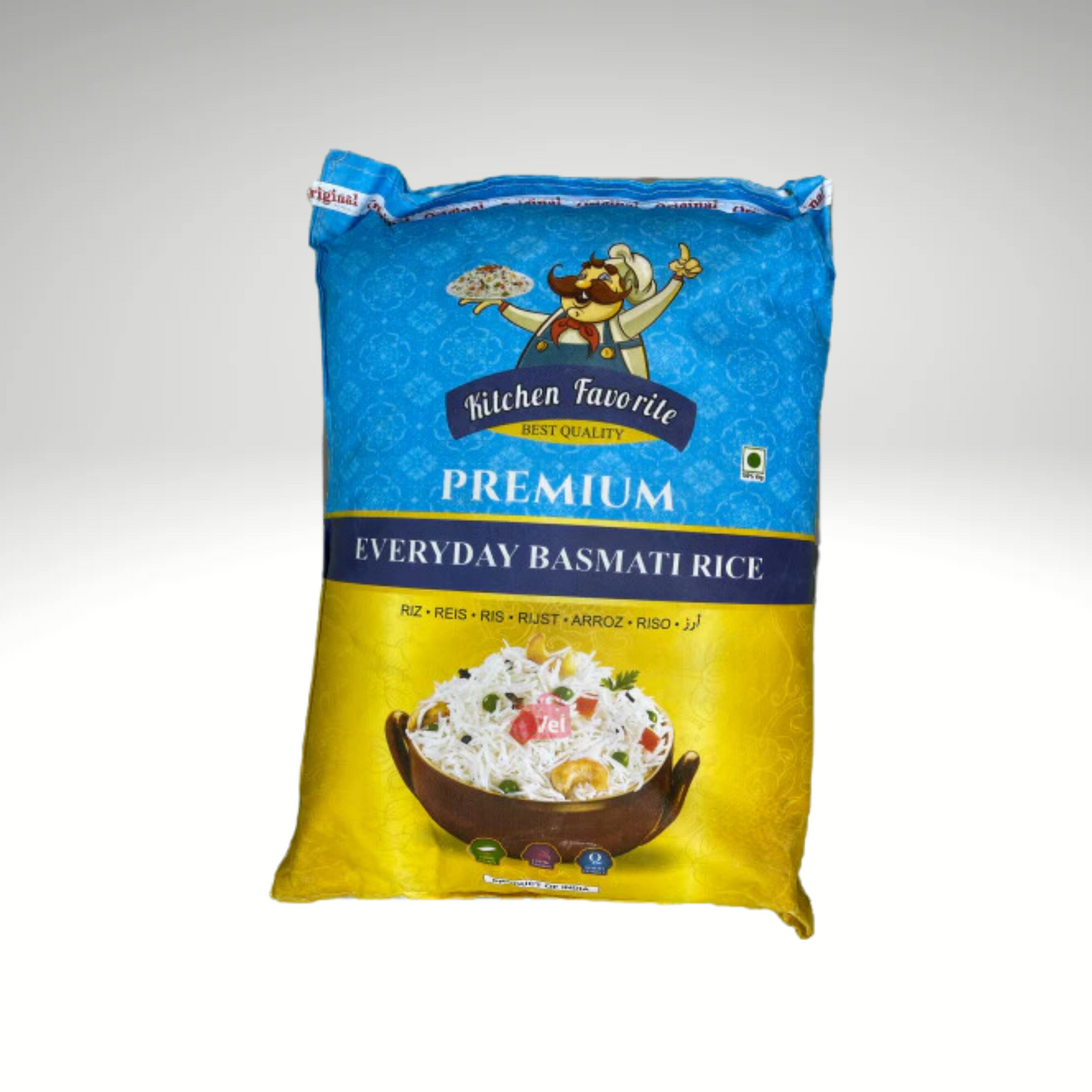 Kitchen Favorite Premium Basmati Rice, long-grain and aromatic, perfect for biryani, pulao, and other traditional rice dishes.