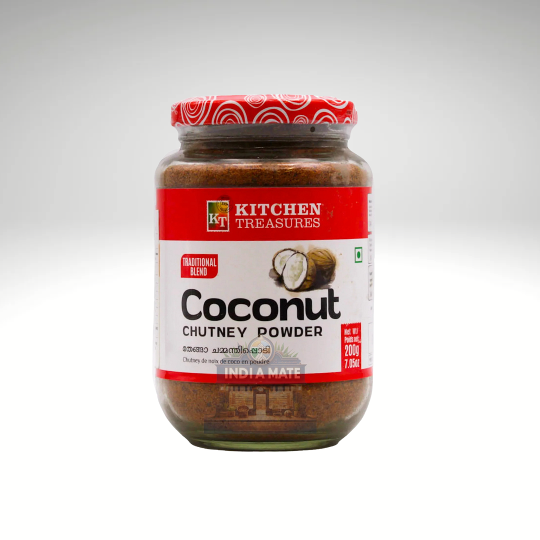 Kitchen Treasures Coconut Chutney Powder 200g – Authentic South Indian chutney mix made with roasted coconut and spices, perfect for pairing with idli, dosa, or rice dishes.