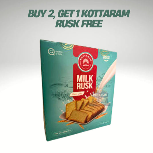 Kottaram Milk Rusk - Crispy, golden-baked rusk with a rich milky flavor, perfect for tea or coffee, available at IndiaMate.