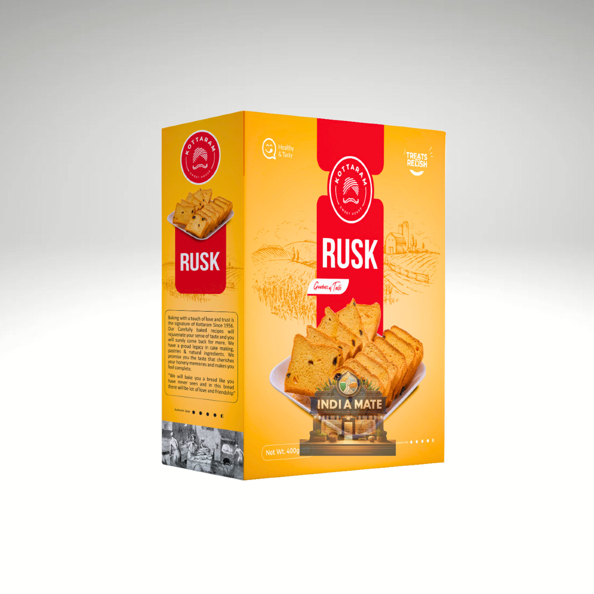 Kottaram Rusk - Crispy and delicious tea-time snack, perfect with chai or coffee, available at IndiaMate.