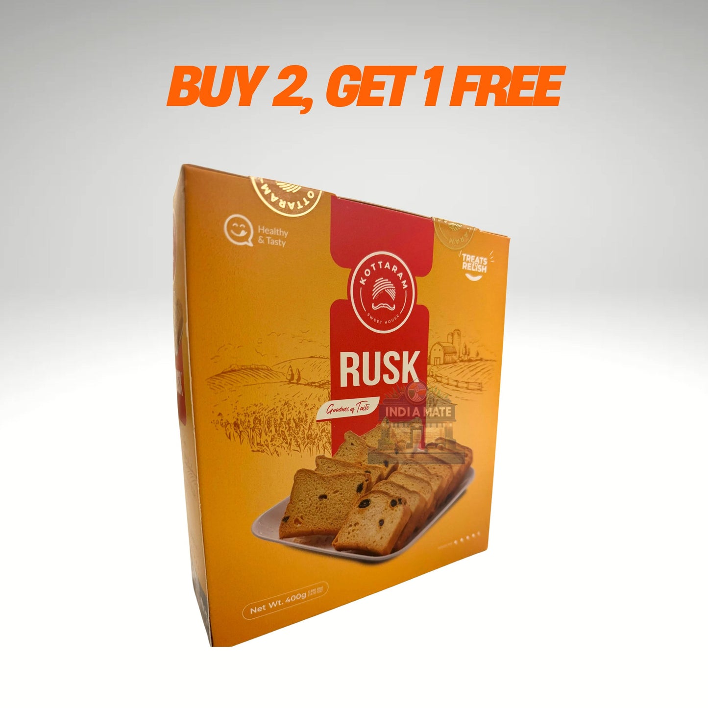 Kottaram Rusk - Crispy and delicious tea-time snack, perfect with chai or coffee, available at IndiaMate.