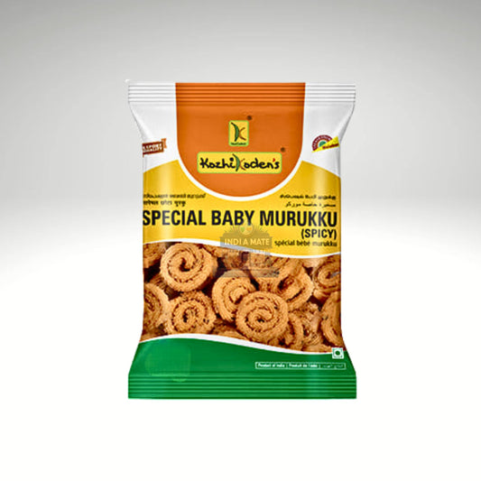 Kozhikoden's Special Baby Murukku Spicy – Crispy, spicy South Indian snack. Sold by Indiamate.