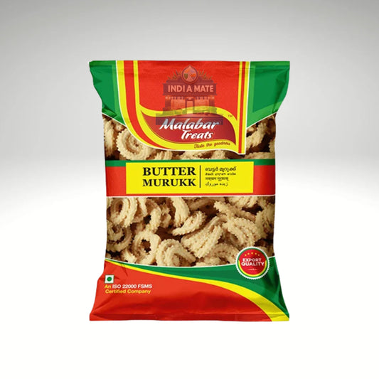 Malabar Treats Butter Murukku (Butter Murukku) – crunchy and savoury South Indian snack. Sold by IndiaMate.