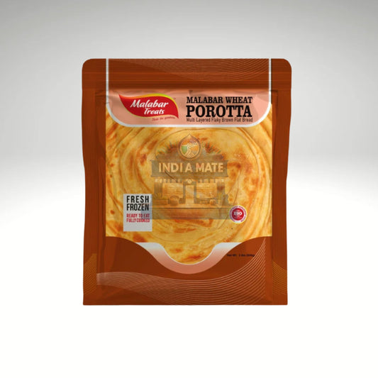 Malabar Treats Malabar Wheat Porotta from IndiaMate, showcasing soft, flaky whole wheat flatbreads.