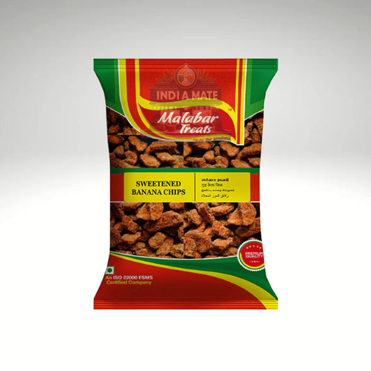 Malabar Treats Sweetened Banana Chips (Sharkkaravaratti) – Traditional Kerala jaggery-coated banana snack, sold by IndiaMate