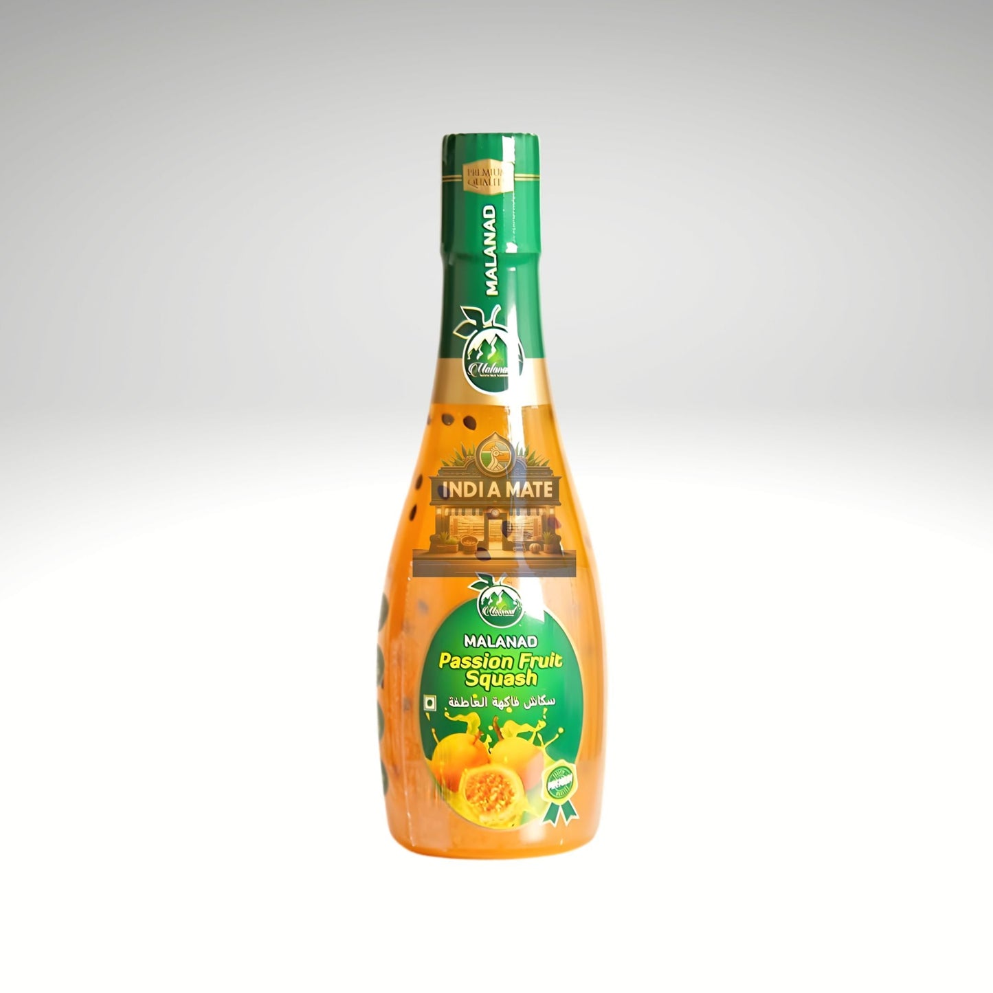 Malanad Passion Fruit Squash bottle featuring a tangy and refreshing tropical fruit concentrate.