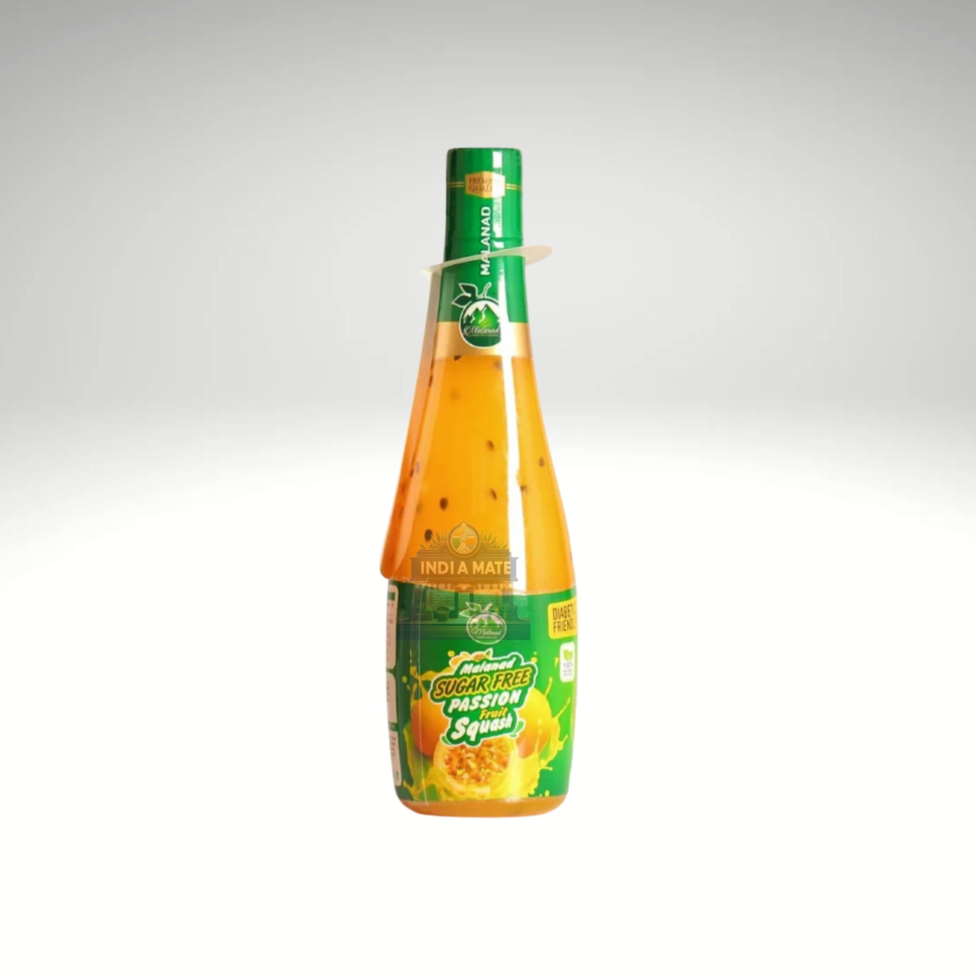 Malanad Passion Fruit Squash bottle featuring a tangy and refreshing tropical fruit concentrate.