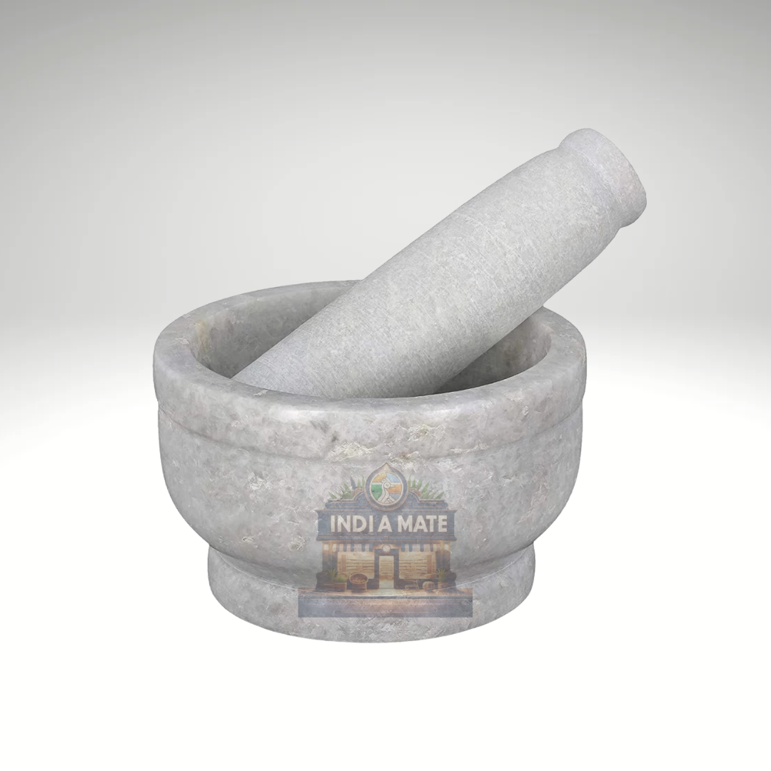 Marble Idikkallu (Mortar and Pestle) – Traditional Stone Grinder for Spices and Herbal Blends