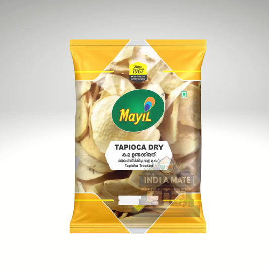 Mayil Dry Cassava (ഉണക്ക കപ്പ) – Sun-dried tapioca slices for traditional Kerala cooking, available at IndiaMate