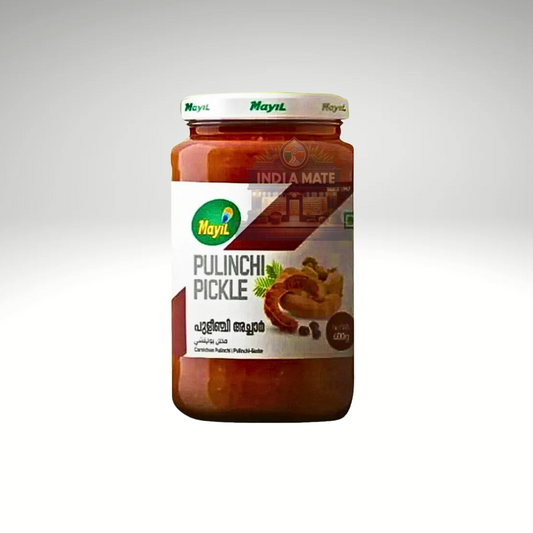 Mayil Ginger Garlic Puliyinchi, traditional South Indian ginger-garlic tamarind relish, in branded packaging with vibrant label and product details.