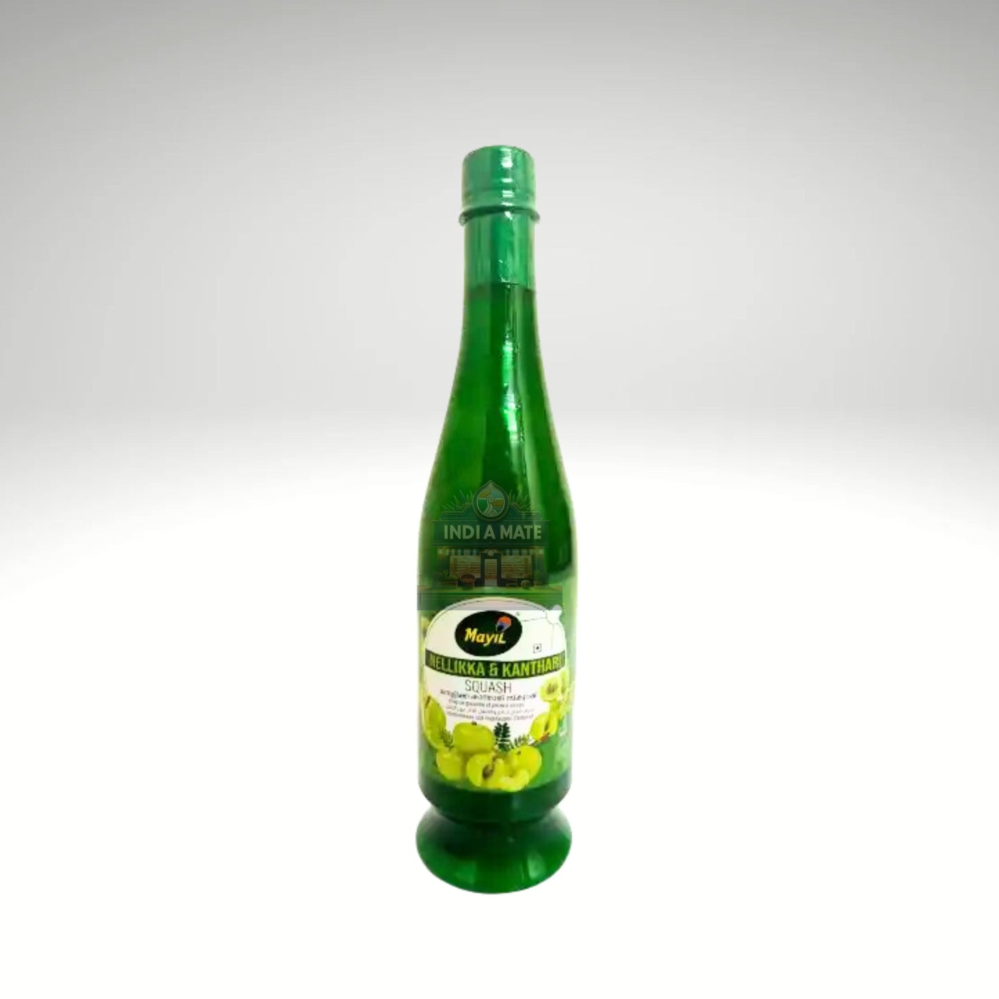 Mayil Nellicka Kanthari Squash bottle featuring a tangy and spicy blend of gooseberry and bird's eye chilli for a refreshing drink.