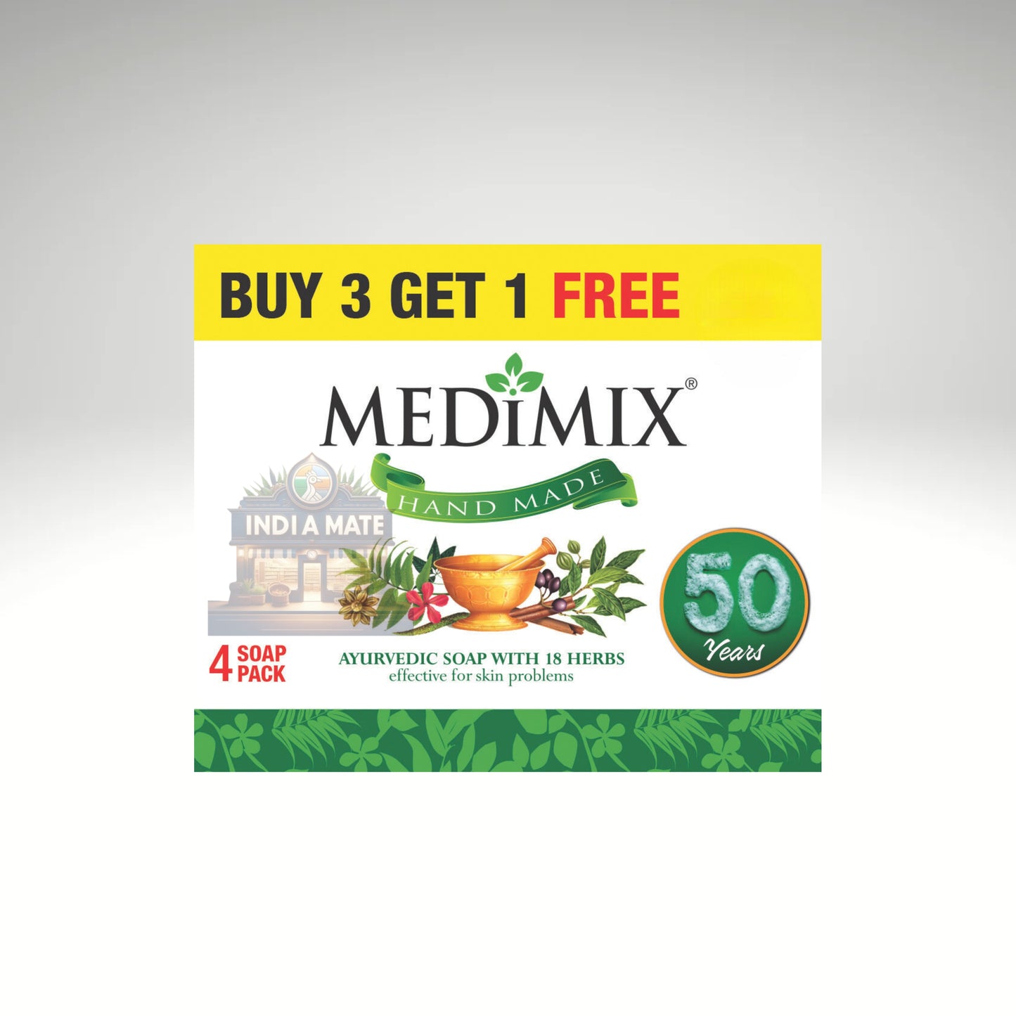 Medimix Bath Soap in classic packaging, offering a herbal, refreshing soap made with natural ingredients for a gentle and rejuvenating cleanse.