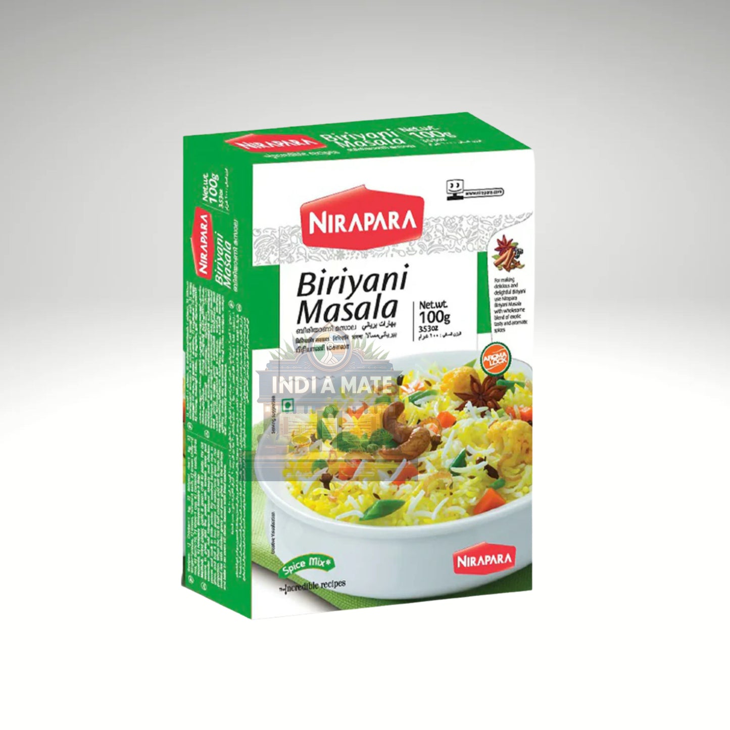 Nirapara Biriyani Masala – Traditional aromatic spice blend for biriyani, sold by IndiaMate