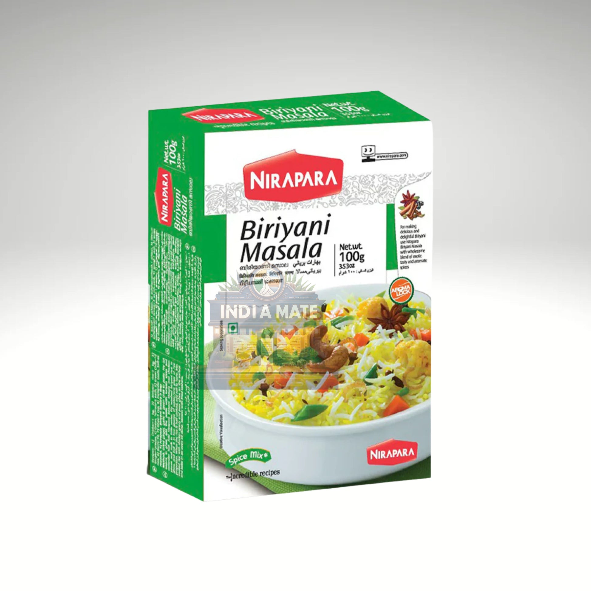 Nirapara Biriyani Masala – Traditional aromatic spice blend for biriyani, sold by IndiaMate