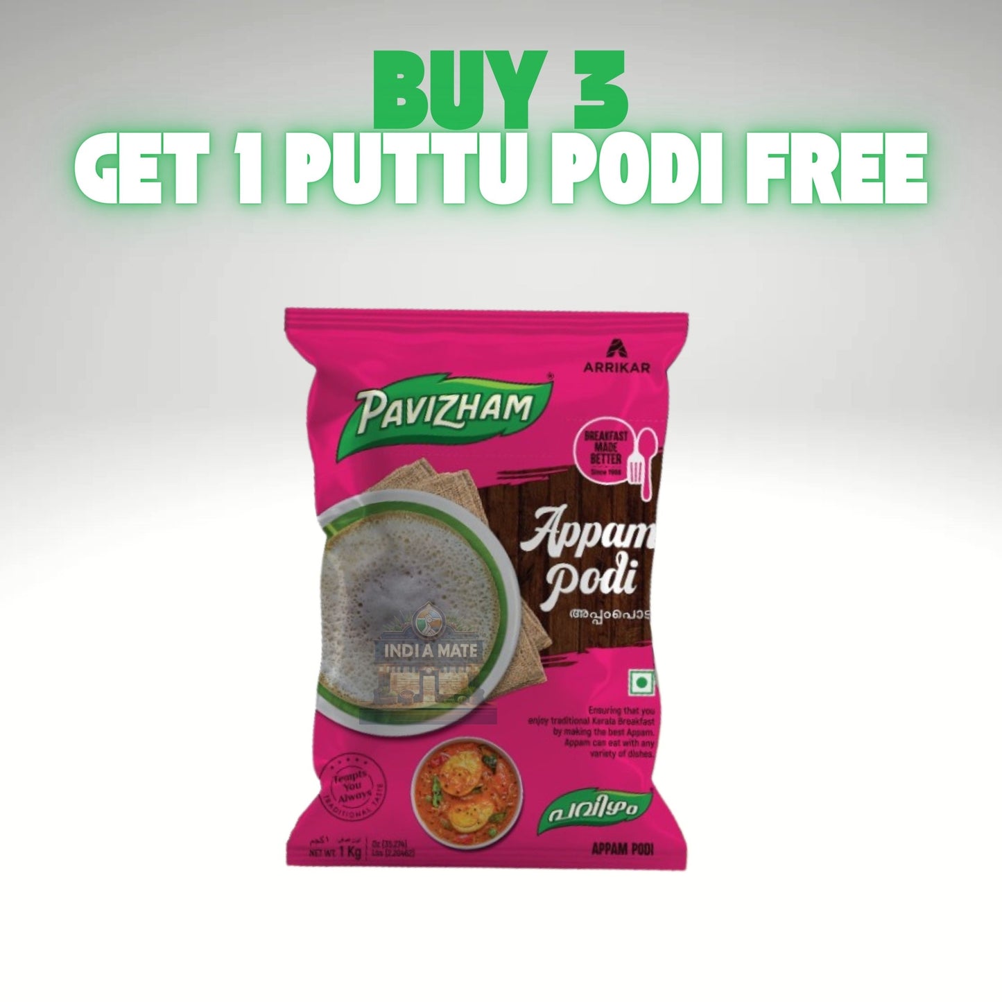 Pavizham Appam Podi – Ready-to-use mix for making soft and fluffy South Indian appams at home.