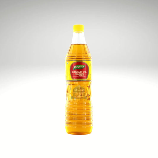 Pavizham Gingelly Oil (Nallenna) bottle showcasing pure sesame oil for authentic South Indian cooking.